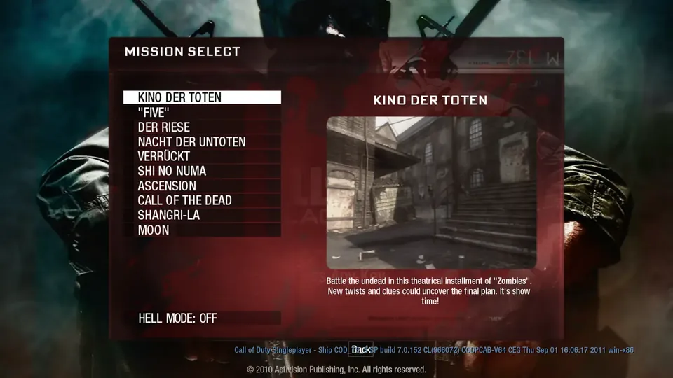 Menu de seleção de mapas do BO1 Zombies